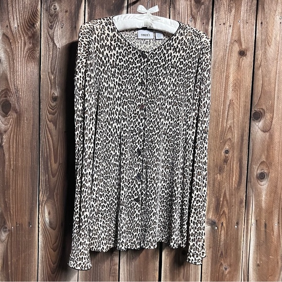 Chico’s Travelers Classic Animal Leopard Print Luxury Button Cardigan Sz L - Picture 4 of 10